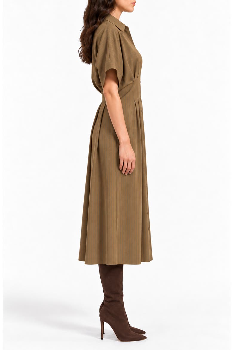 Pinstripe Pintuck Shirtdress, Alternate, color, KHAKI / COBALT
