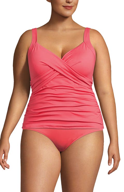 Plus Size V-Neck Wrap Underwire Tankini Swimsuit Top