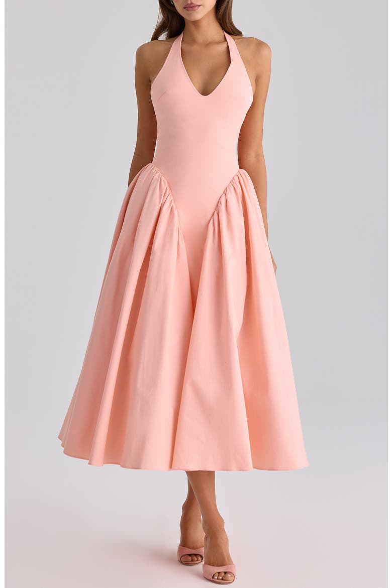 Marilyn Halter Stretch Cotton Midi Sundress, Alternate, color, PEACH