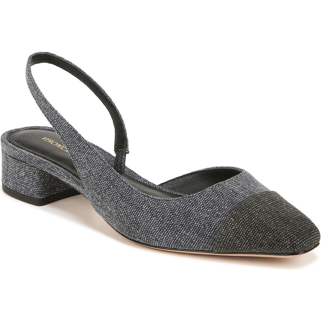 Veronica Beard Cecile Half D'orsay Slingback Pump In Black/indigo Blue