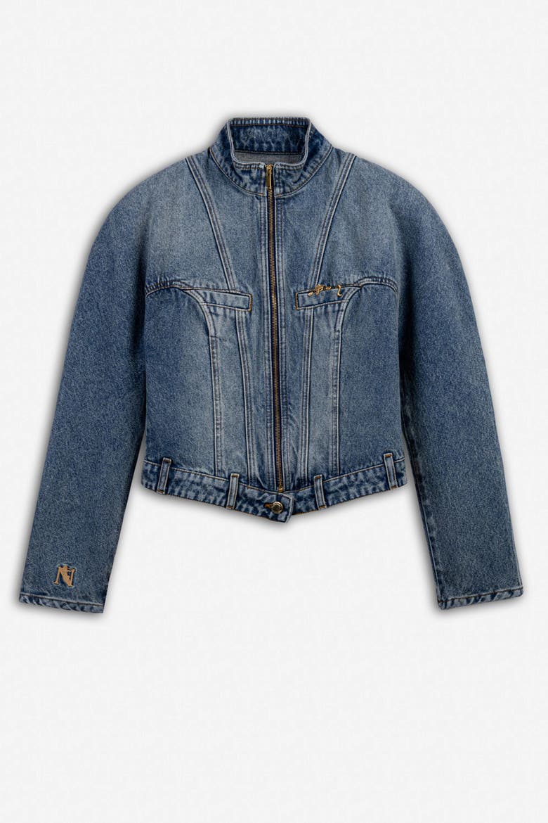 Stand Collar Denim Jacket, Alternate, color, Blue