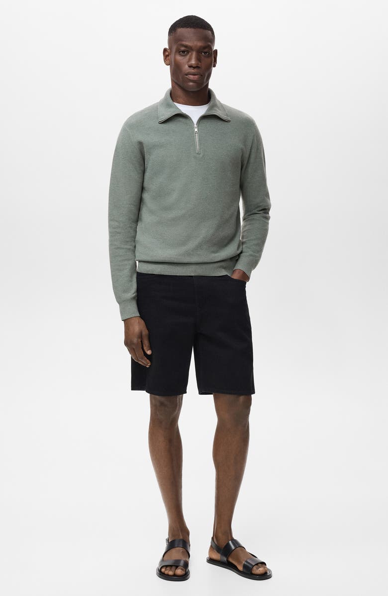 MANGO Half Zip Piqué Sweater, Alternate, color, Forest Green