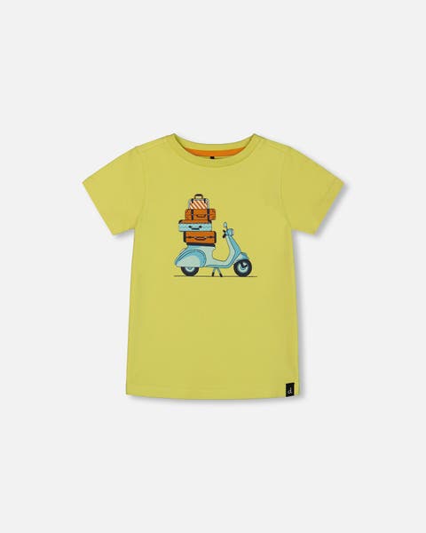 Little Boy's Organic Cotton Tee Lime Green And Blue Vespa