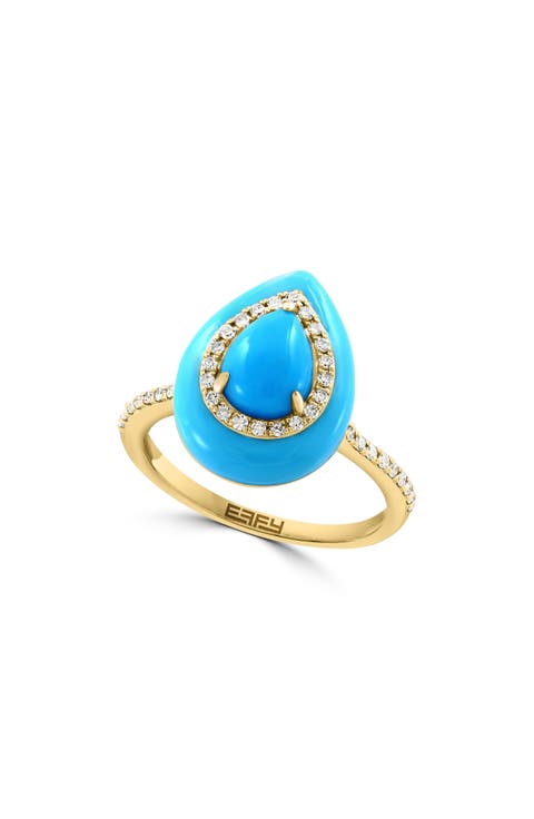Pear Cut Turquoise & Diamond Ring - 0.19ct.