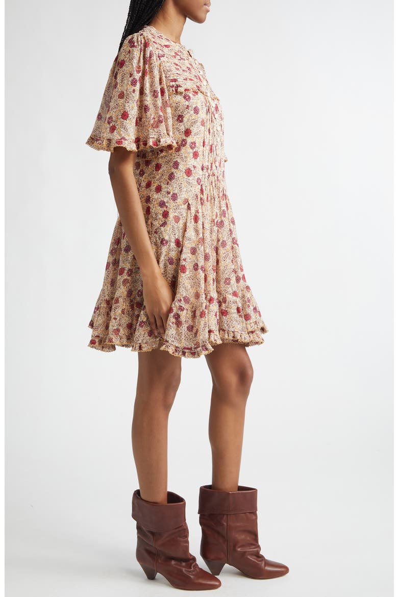 Daynia Floral Cotton Blend Dress, Alternate, color, ECRU/ RASPBERRY