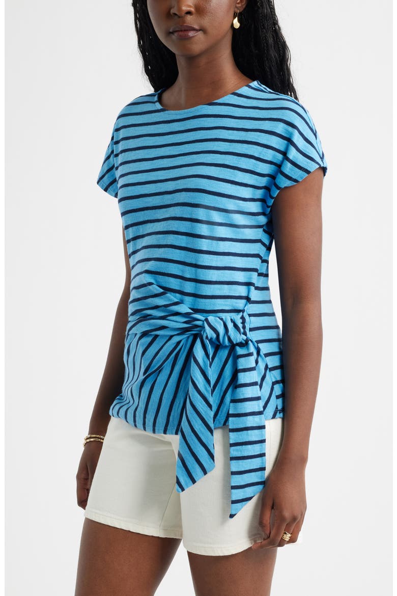 Drop Shoulder Tie Front Top, Alternate, color, BLUE MAYA NAVY STRIPE