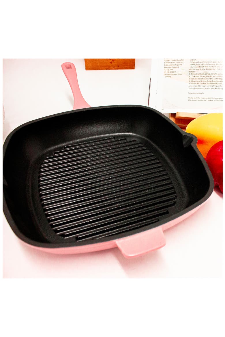 Neo 2-Piece Cast Iron Fry Pan & Grill Pan Set, Alternate, color, PINK