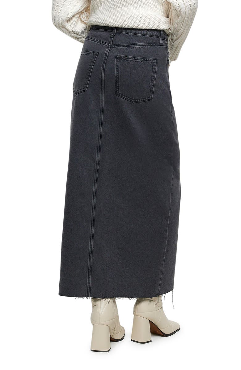 River Island Front Slit Denim Maxi Skirt, Alternate, color, Grey