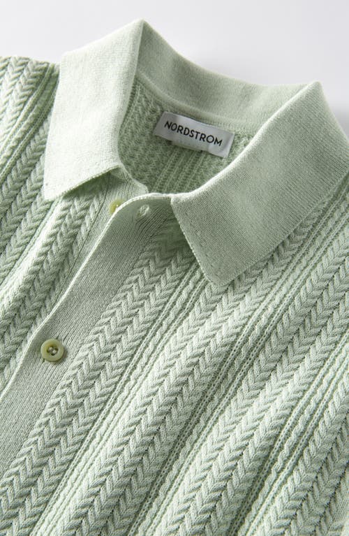 Nordstrom Kids' Textured Cotton Button-up Polo Sweater In Green Cameo