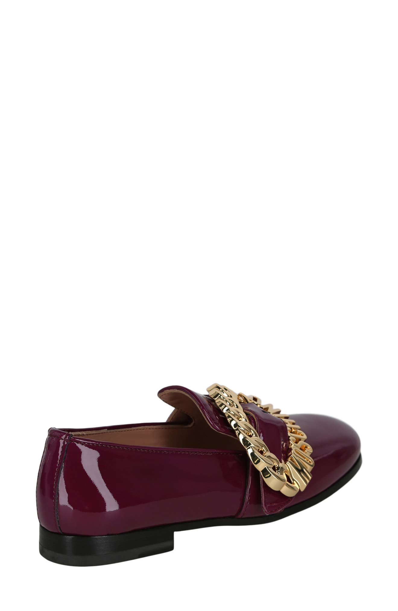 Moschino Big Buckle Patent Leather Loafer, Alternate, color, Raspberry