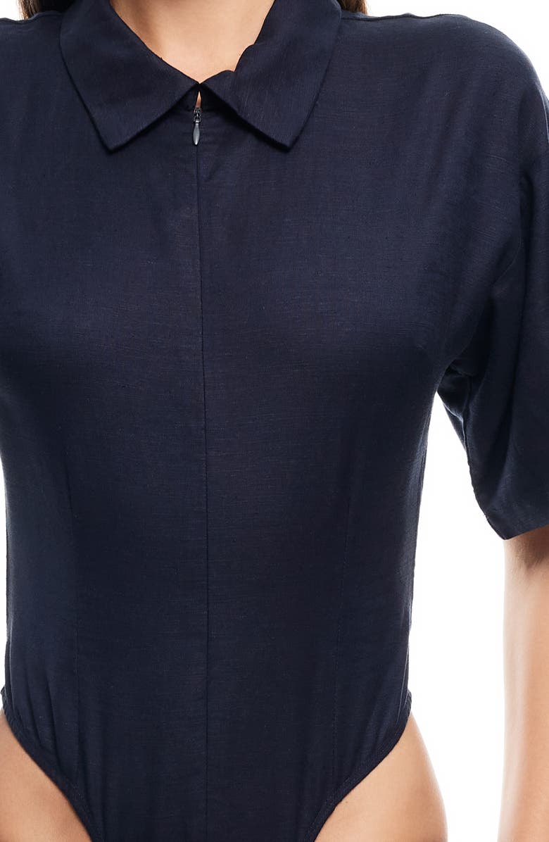 LIONESS Azure Linen Blend Bodysuit, Alternate, color, Navy