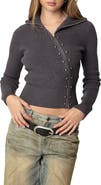 EDIKTED Rib Asymmetric Zip Cardigan