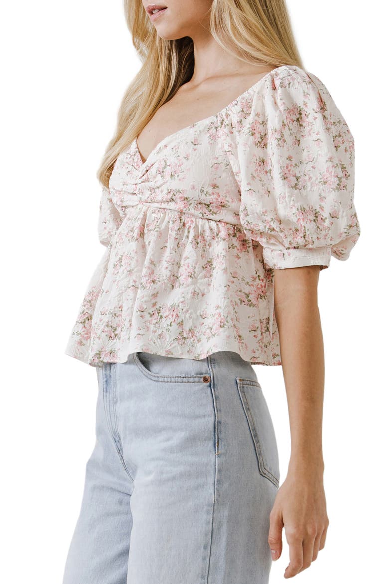 Floral Textured Babydoll Top, Alternate, color, CREAM