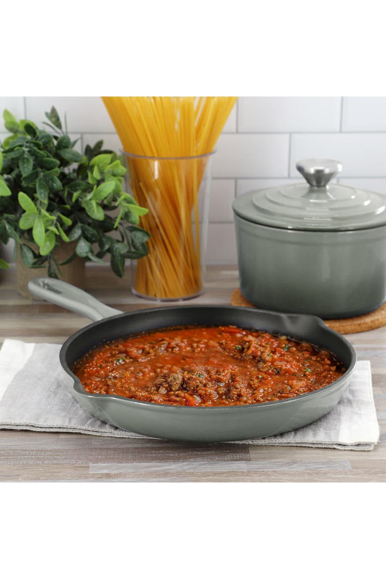 Round 10.25 Inch Enameled Cast Iron Skillet, Alternate, color, Gray