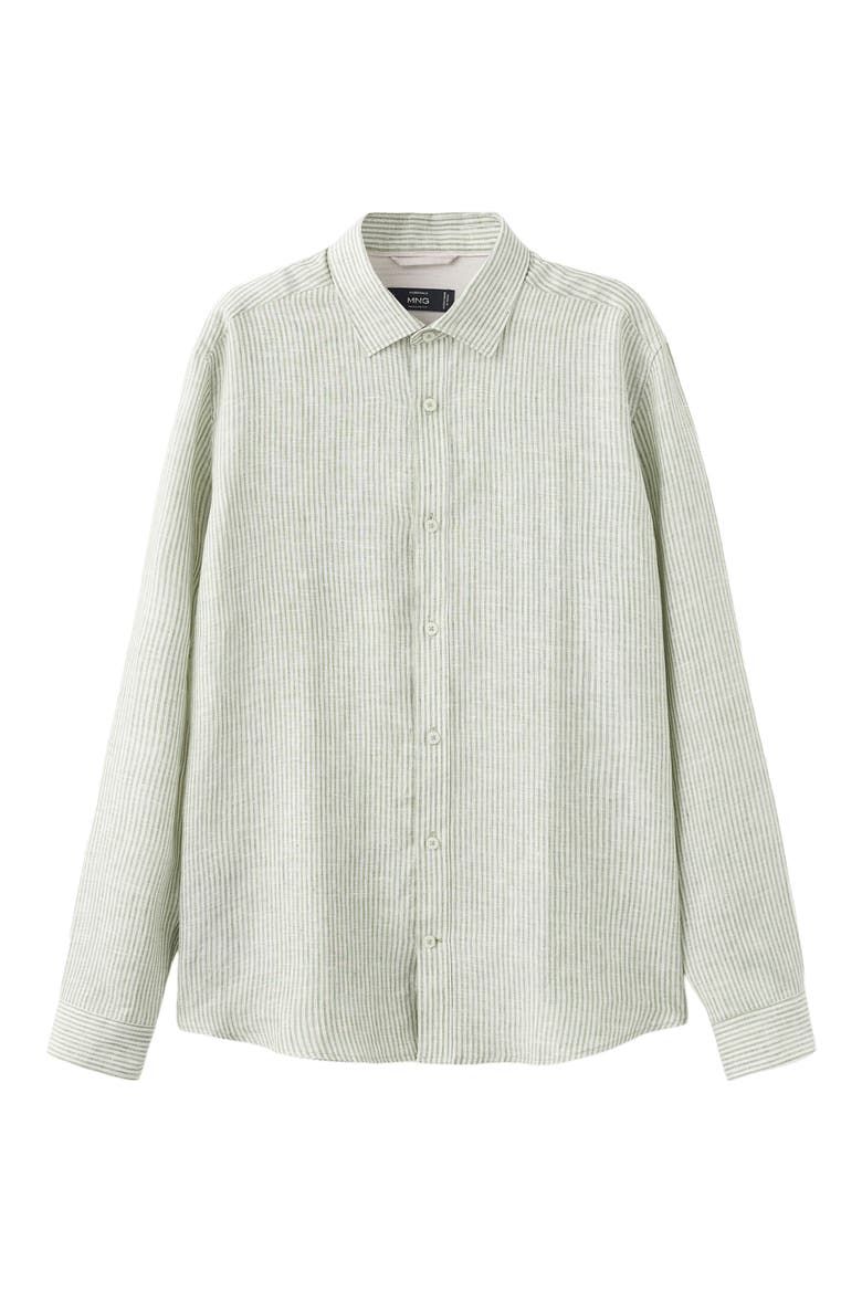 Stripe Slub Linen Button-Up Shirt, Alternate, color, KHAKI GREEN