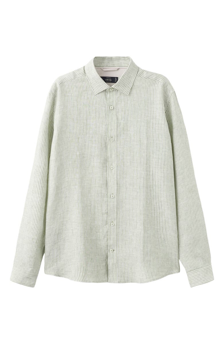 MANGO Stripe Slub Linen Button-Up Shirt, Alternate, color, Khaki Green