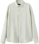 MANGO Stripe Slub Linen Button-Up Shirt