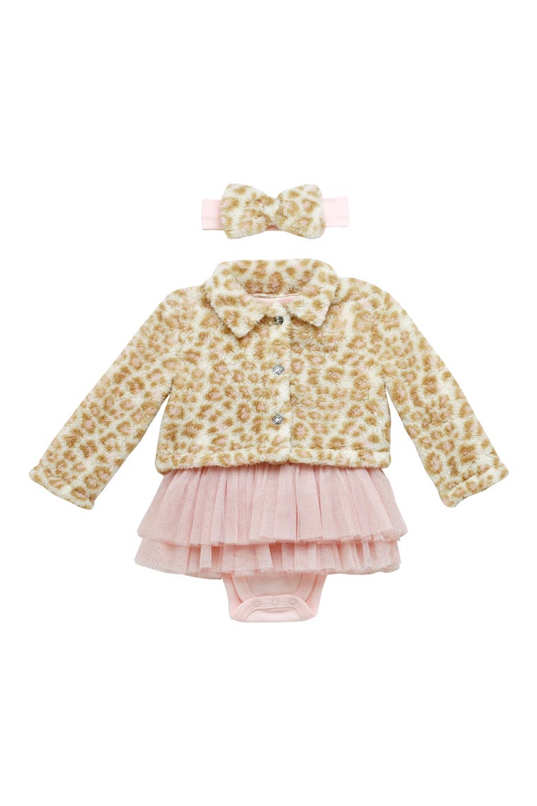 Kids' Faux Fur Jacket & Skirted Bodysuit Set, Main, color, PINK
