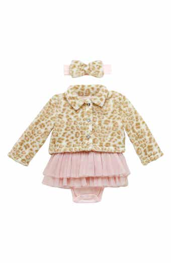 Kids' Faux Fur Jacket & Skirted Bodysuit Set
