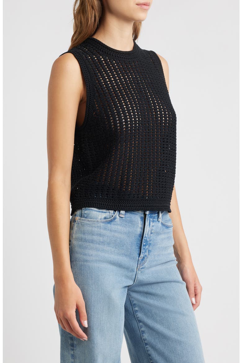 The Crochet Mercerized Cotton Tank, Alternate, color, BLACK