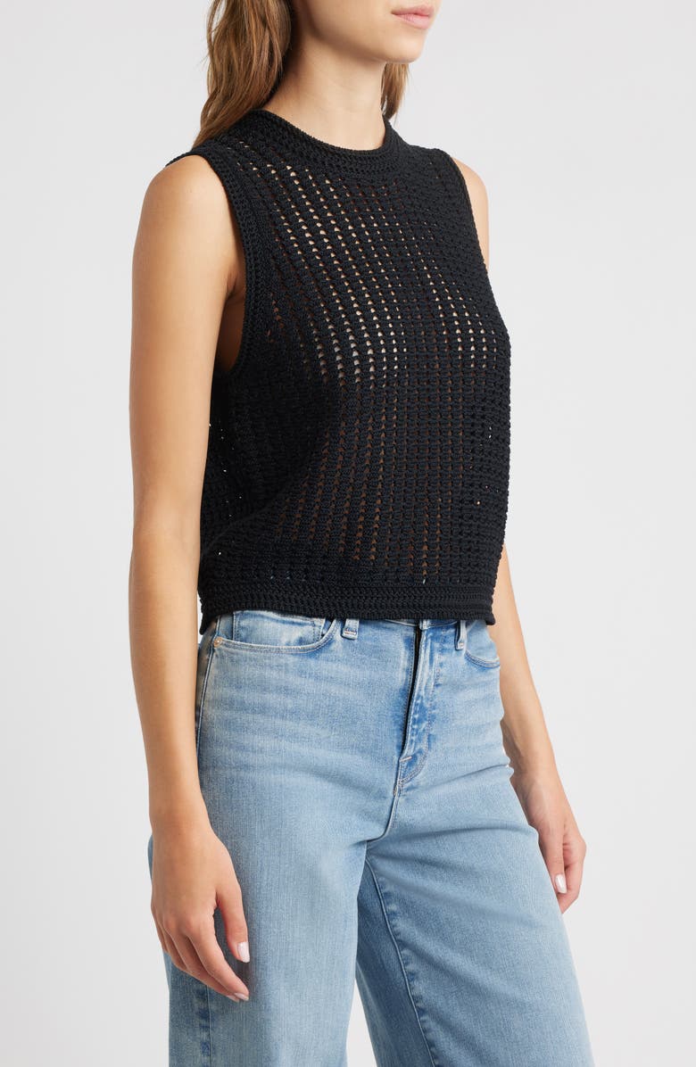 FRAME The Crochet Mercerized Cotton Tank, Alternate, color, Black
