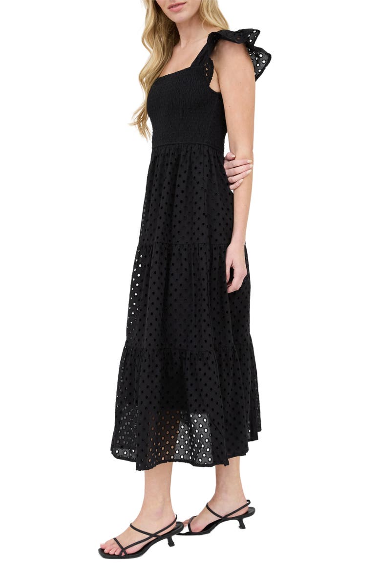 Cotton Eyelet Tiered Maxi Dress, Alternate, color, BLACK