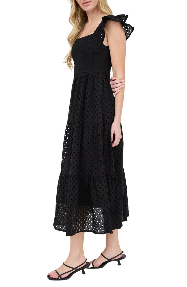 AUGUST SKY Cotton Eyelet Tiered Maxi Dress, Alternate, color, Black