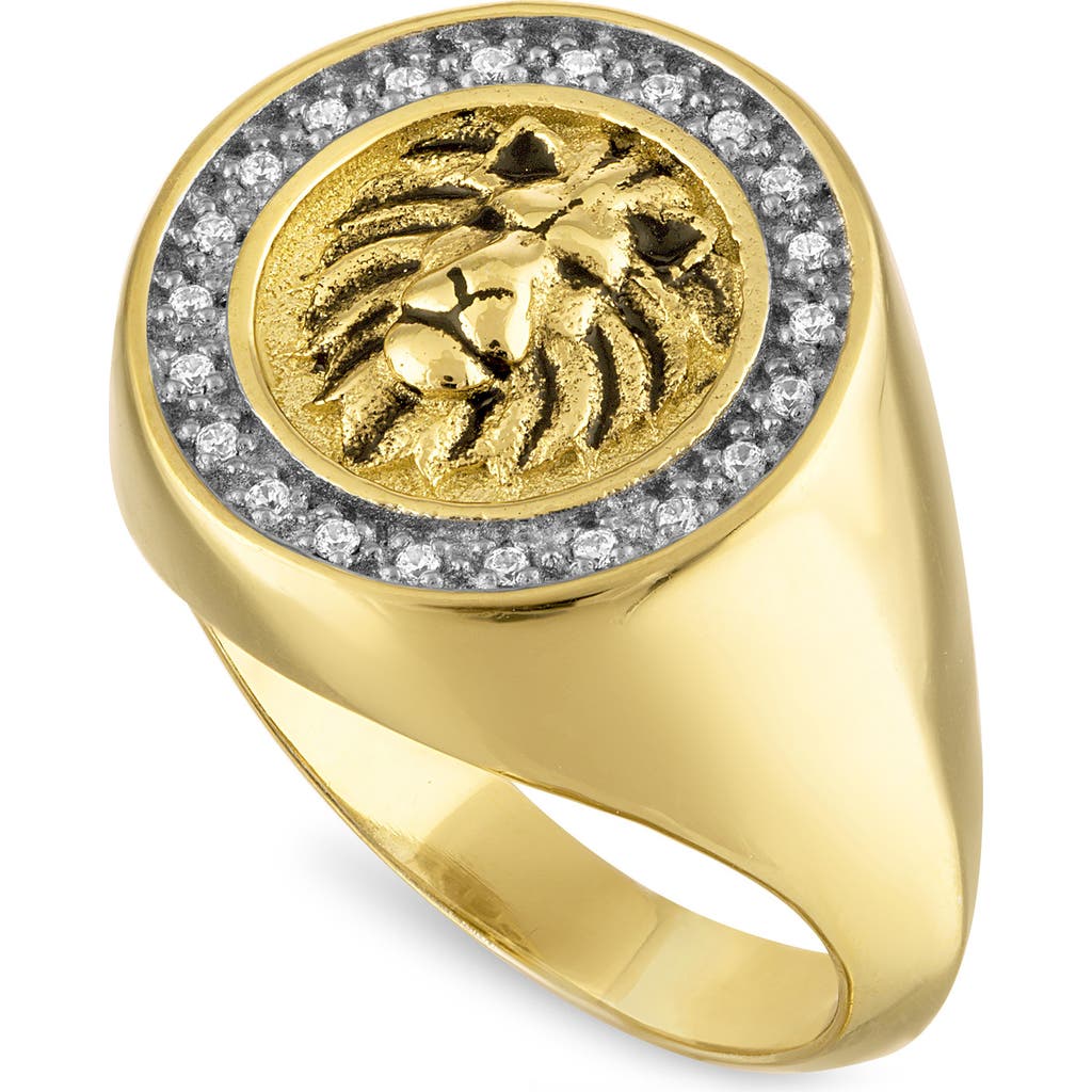 Shop Esquire 14k Gold Plated Sterling Silver Diamond Lion Head Signet Ring