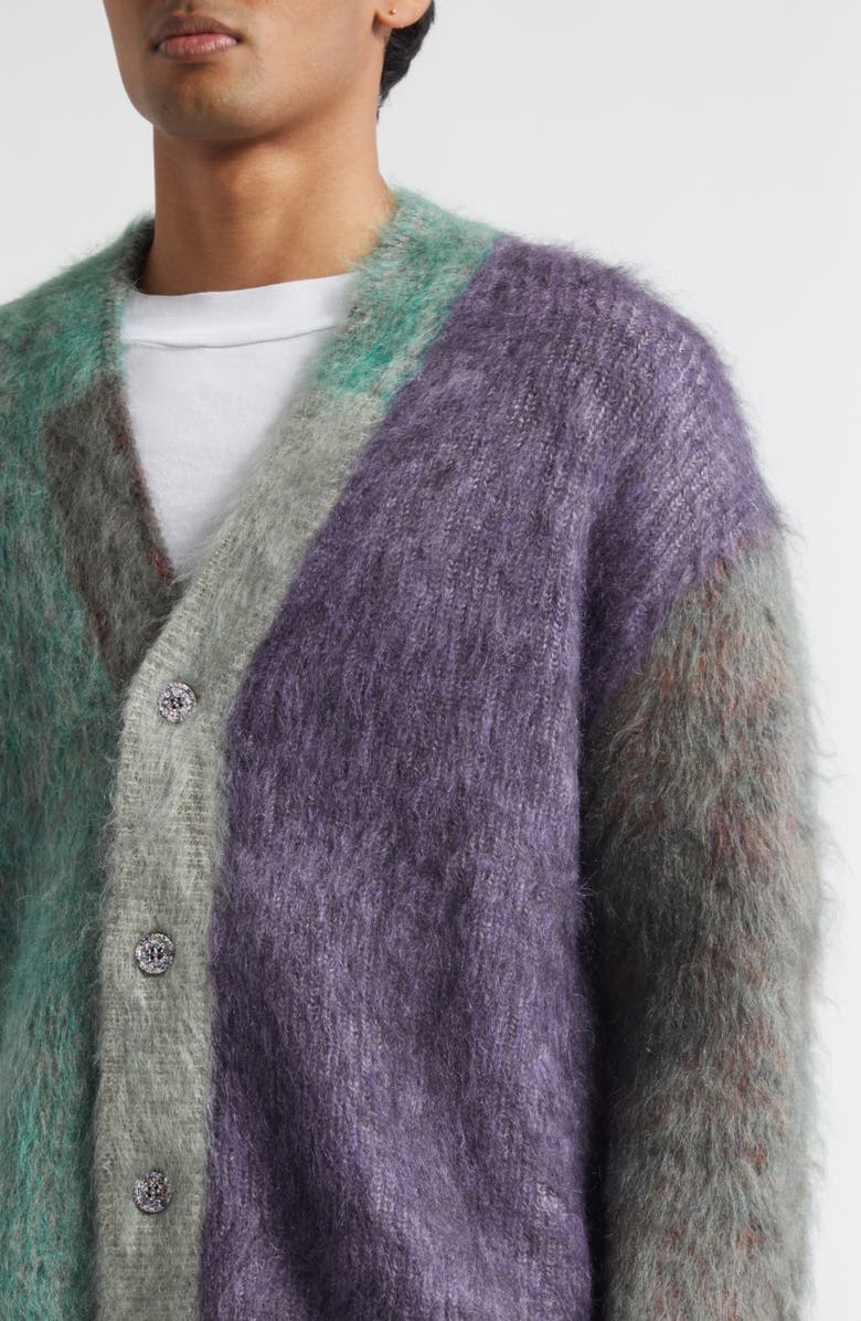 Waste Yarn Project Patti Colorblock Brushed One of a Kind Cardigan, Alternate, color, Green/ Purple Multi