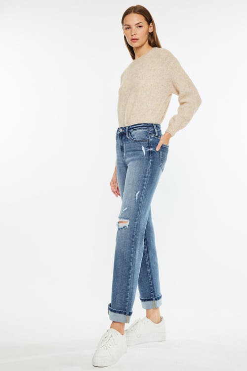 Kancan Carrie Mid Rise True Straight Leg Jeans In Medium Wash