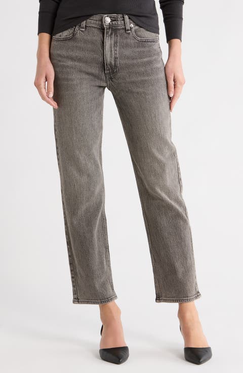 Hattie Mid Rise Ankle Straight Leg Jeans (Grey)
