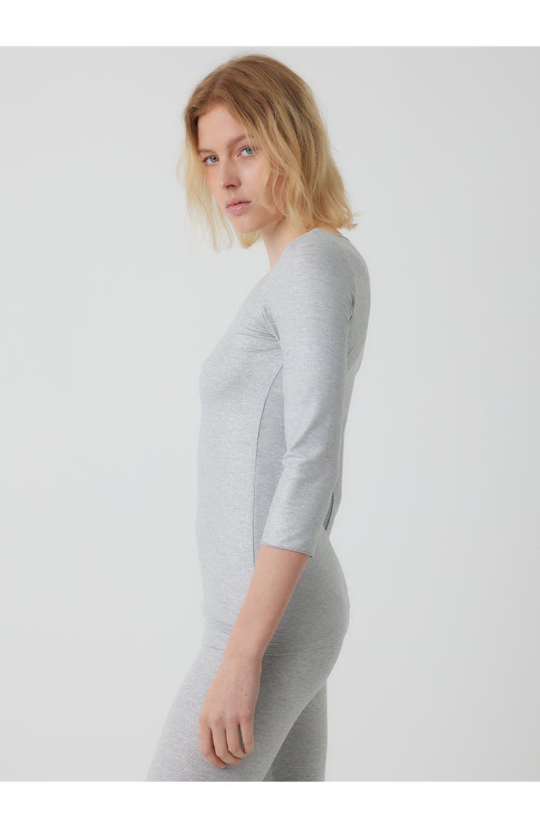 Majestic Filatures Metallic 3/4 Sleeve Boatneck Top with Merrow Edge, Alternate, color, Metal Grey