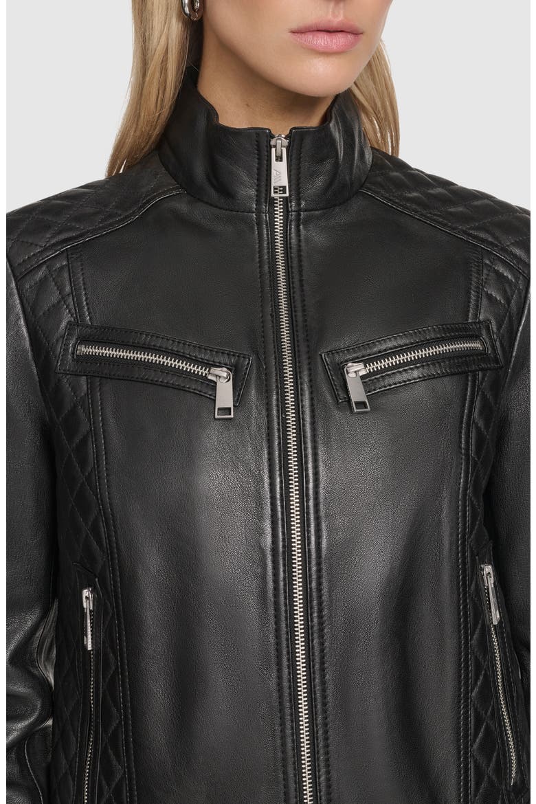 Mikel Racer Leather Jacket, Alternate, color, BLACK