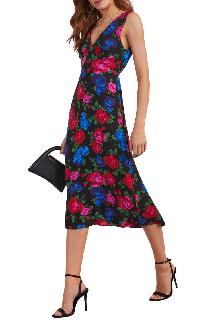 Robbie Floral Sleeveless Satin Midi Dress, Alternate, color, MULTI