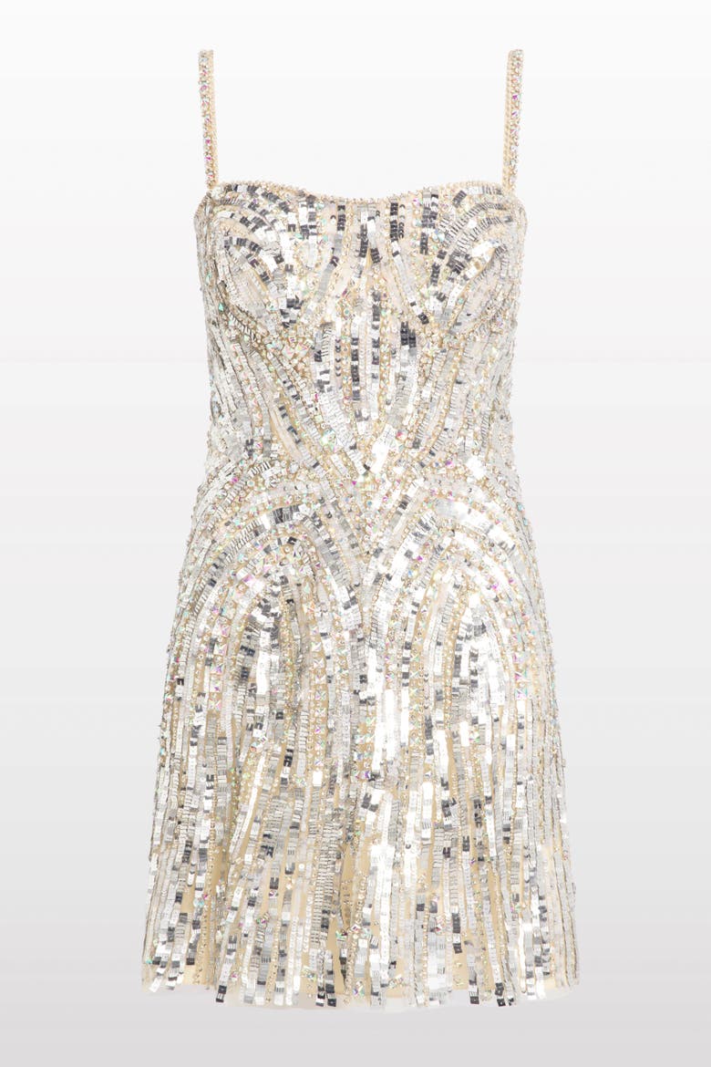 Rebecca Sequin-Embelished Mini Dress, Main, color, Parchment