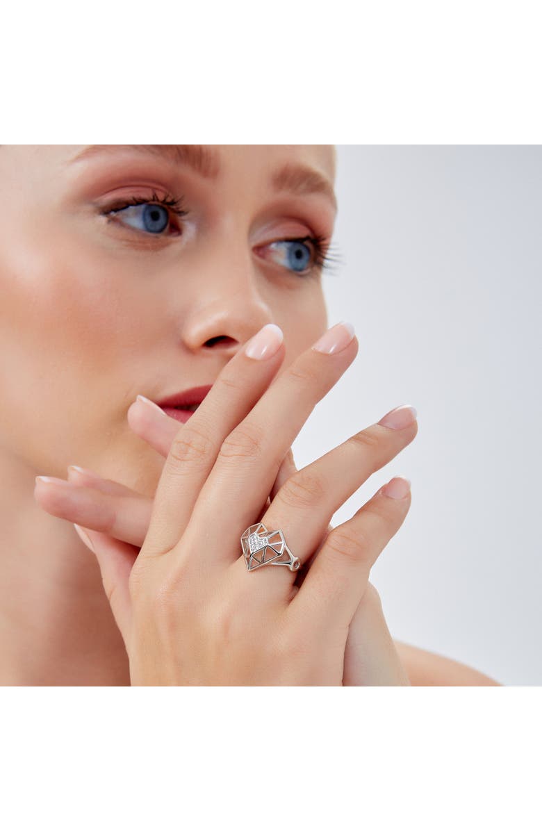 Spero London Geometric Heart Adjustable Ring in Sterling Silver, Alternate, color, Silver