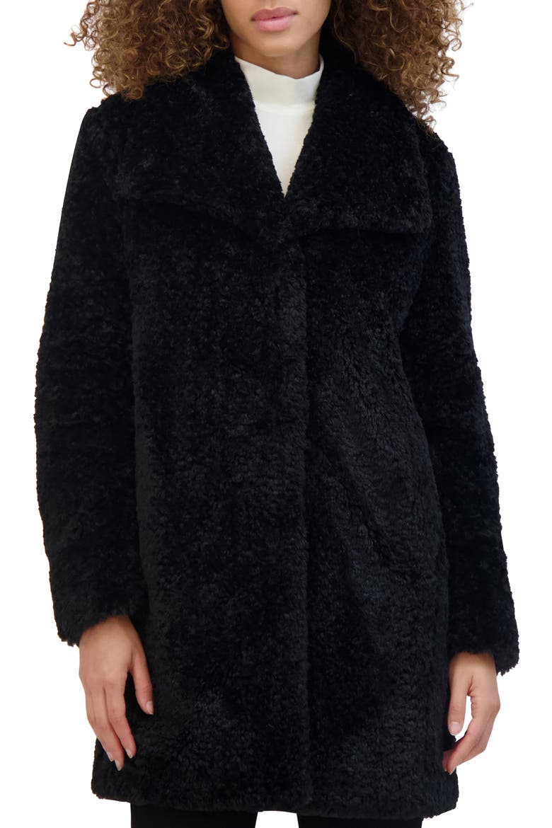 Textured Faux Fur Jacket, Main, color, BLACK
