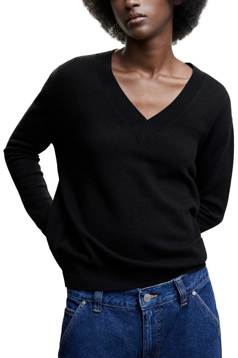 V-Neck Wool Sweater, Main, color, BLACK