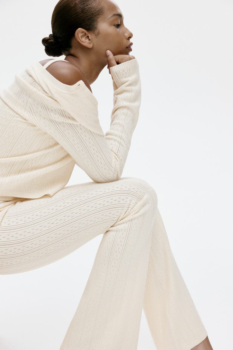 Pointelle-knit Viscose-blend Trousers, Alternate, color, Light beige