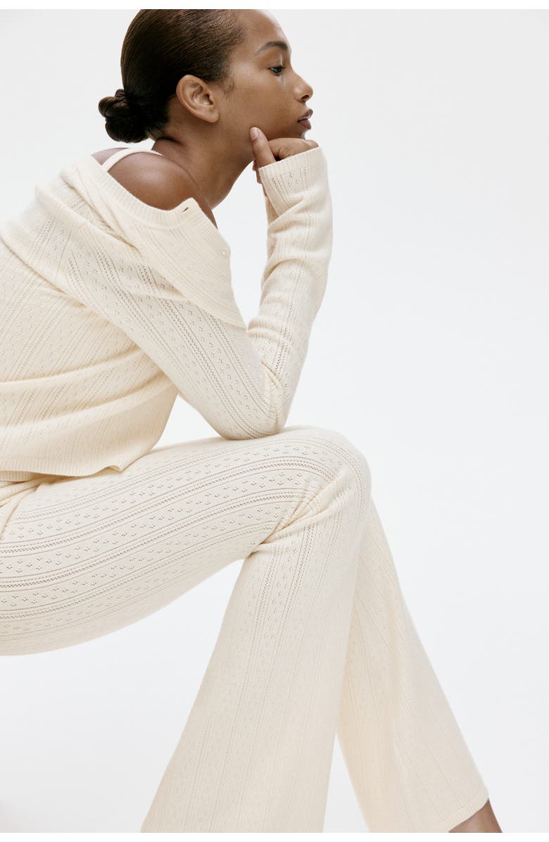 H&M Pointelle-knit Viscose-blend Trousers, Alternate, color, Light Beige