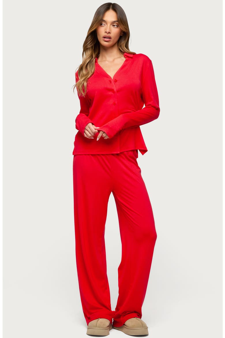 Justina Lounge Button-Up Top, Alternate, color, RED