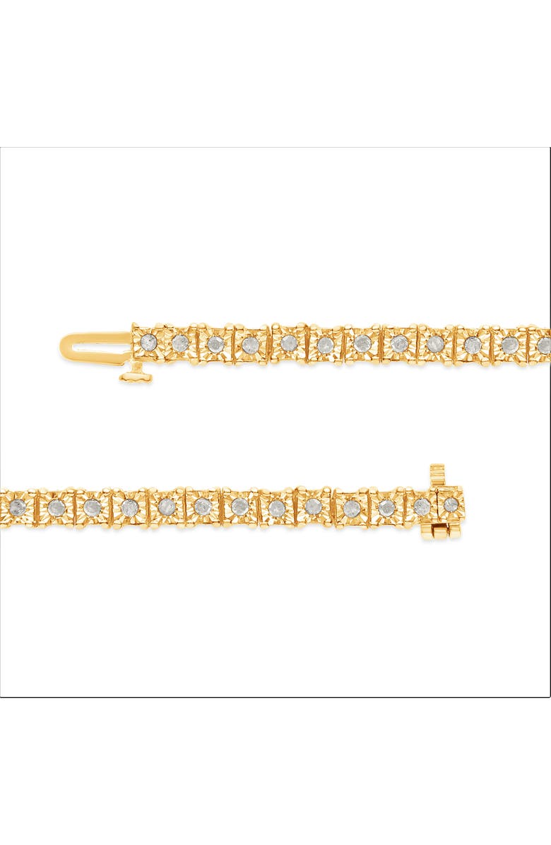Haus of Brilliance Silver 1.0 Cttw Rustic Diamond Square Frame Miracle-Set Tennis Bracelet, Alternate, color, Yellow Gold Over Silver