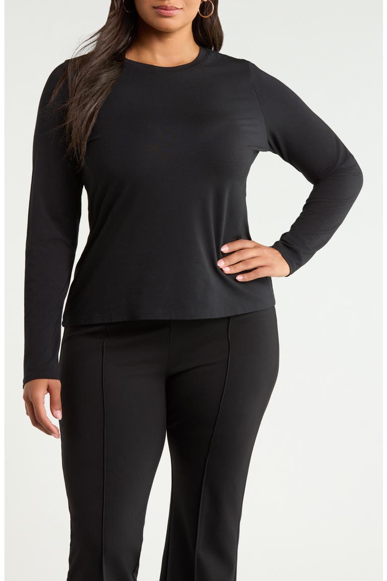 Pima Cotton & Tencel Modal Long Sleeve T-Shirt, Main, color, BLACK
