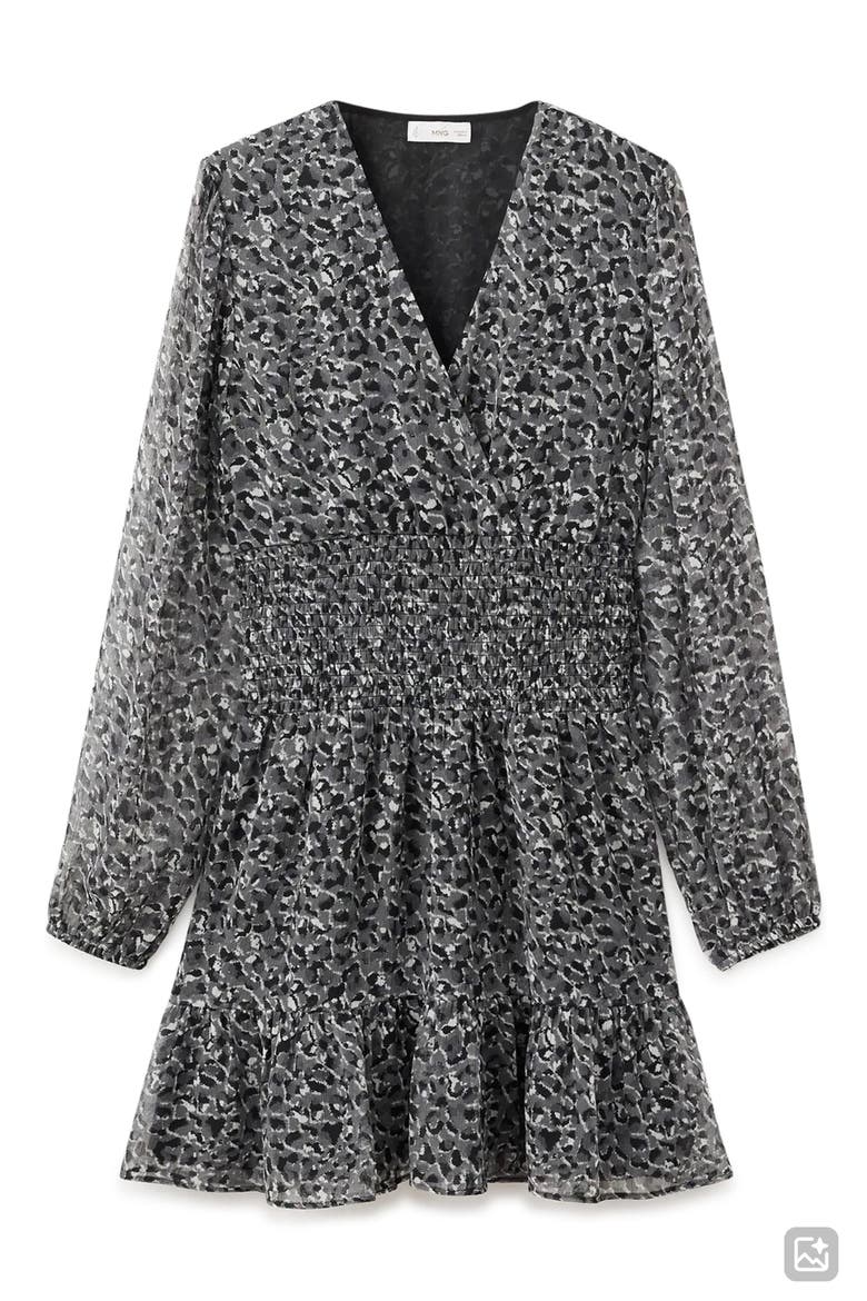 Leopard Print Long Sleeve Minidress, Alternate, color, GREY