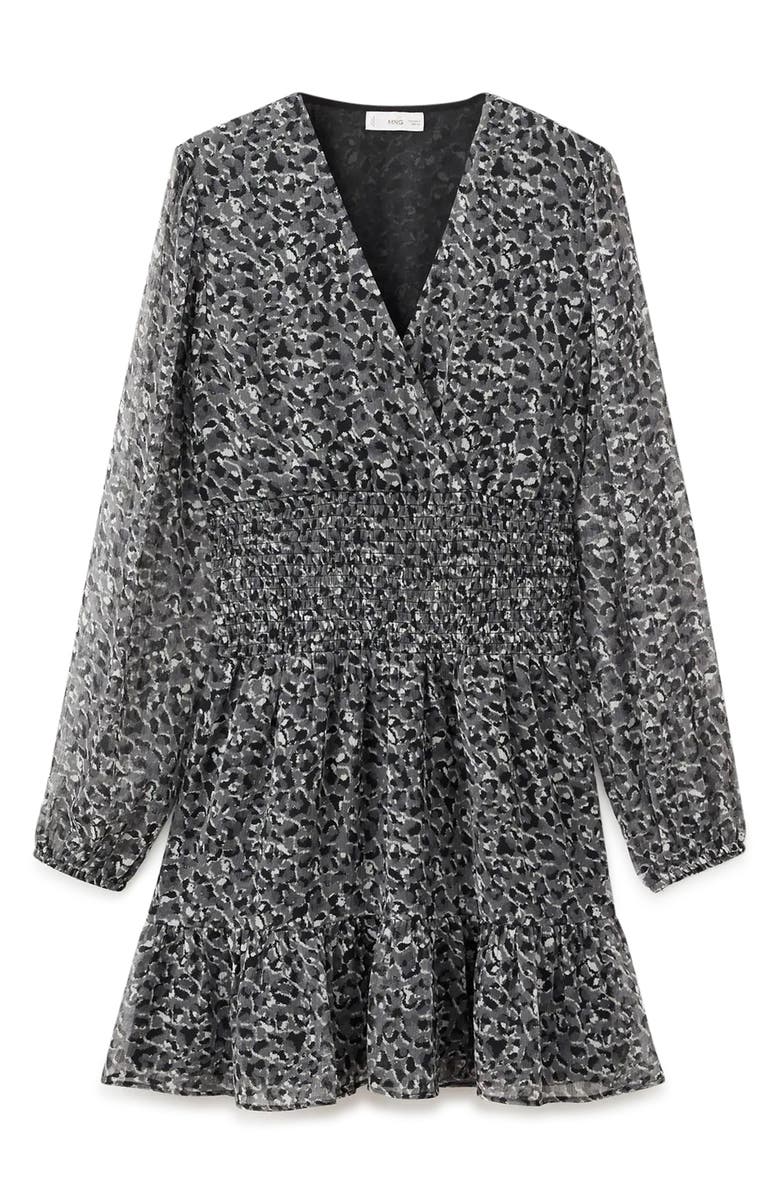 MANGO TEEN Leopard Print Long Sleeve Minidress, Alternate, color, Grey