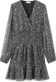MANGO TEEN Leopard Print Long Sleeve Minidress