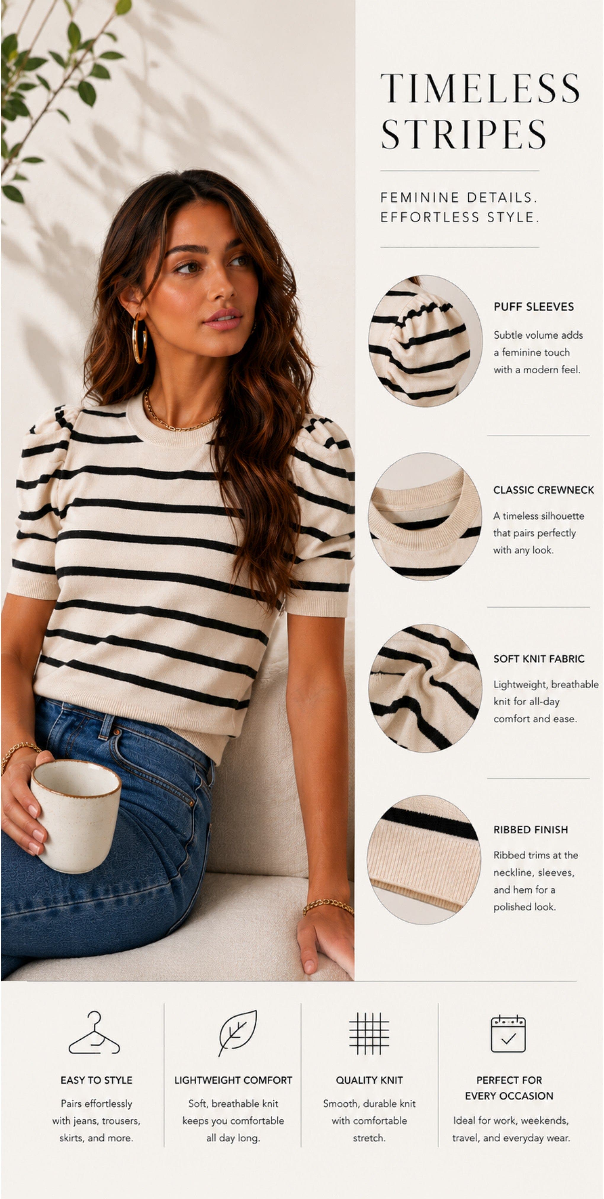 Zilpu Striped Puff Sleeve Knit Top (Women) | Nordstrom
