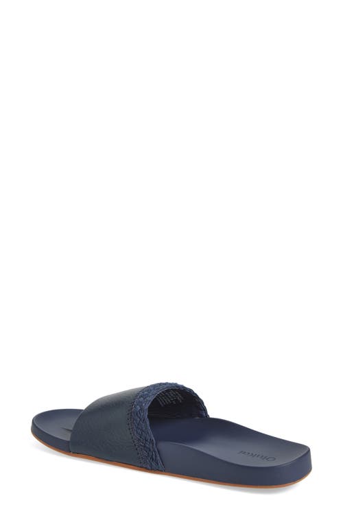 Olukai Pākea Leather Slide Sandal In Blue