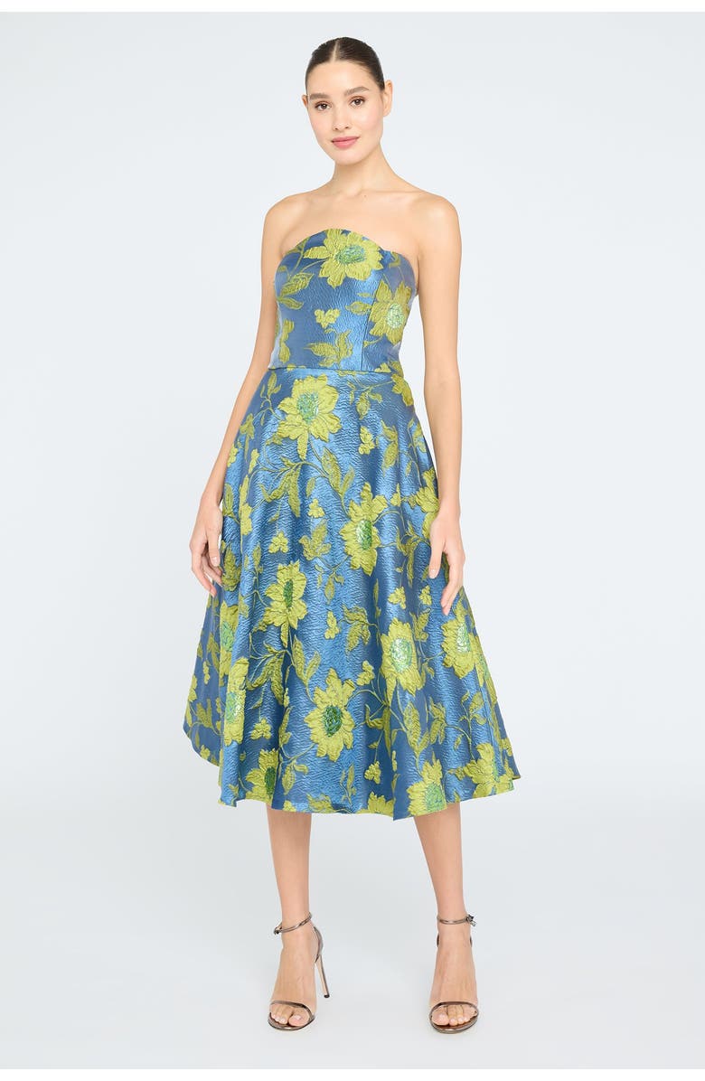 Theia Dara Scallop Strapless Dress, Main, color, Blue Ashes/Citronelle