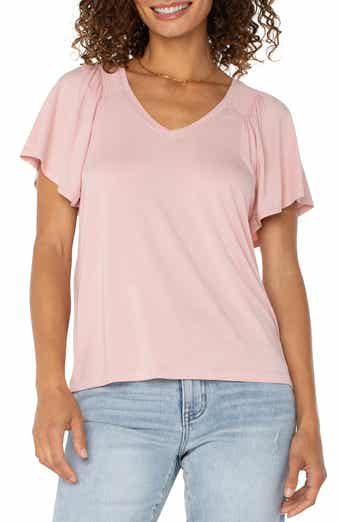 Liverpool Los Angeles V-Neck Flutter Sleeve Jersey Top
